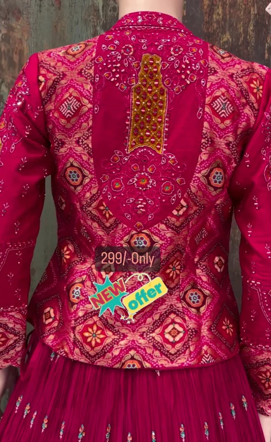 Dark Pink Embroidery Work Choli With Koti - Image 3