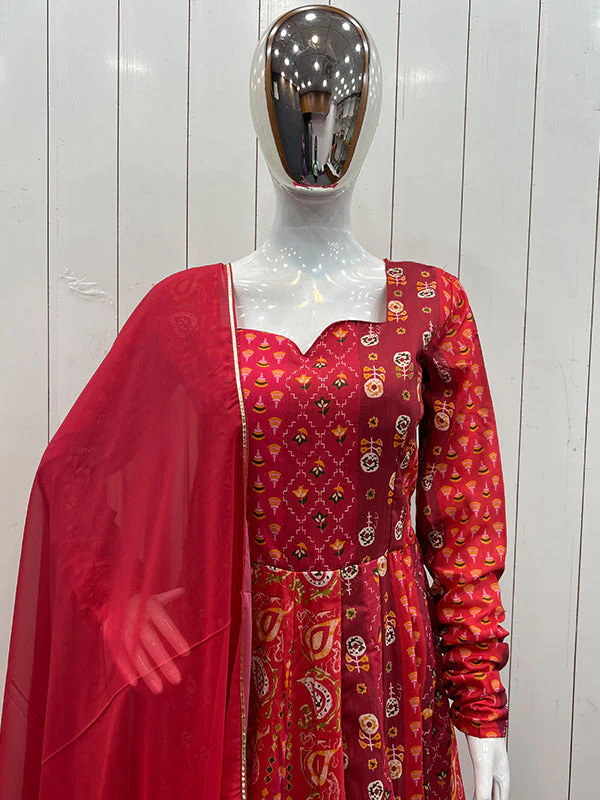 Magenta Red Anarkali Gown With Dupatta Set - Image 10